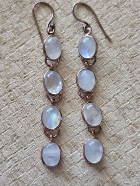 Moonstone Dangle Earrings In Copper, Southwestern